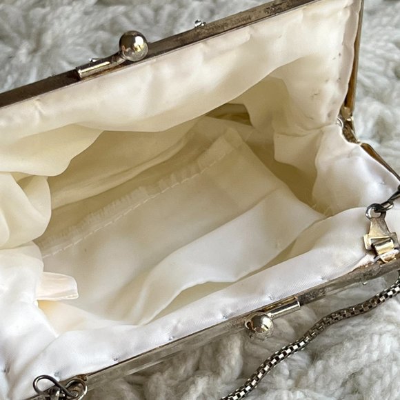 Vintage Magid 1960s Beaded Silver Art Deco Style Kiss-Lock Small Clasp Purse - Picture 5 of 10